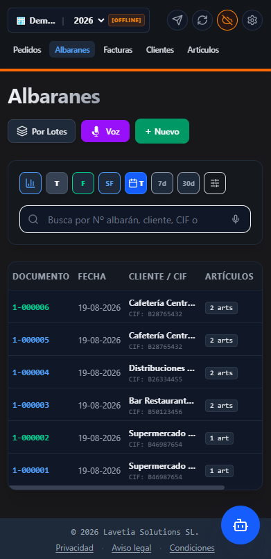 Facturación móvil en Dictaventia